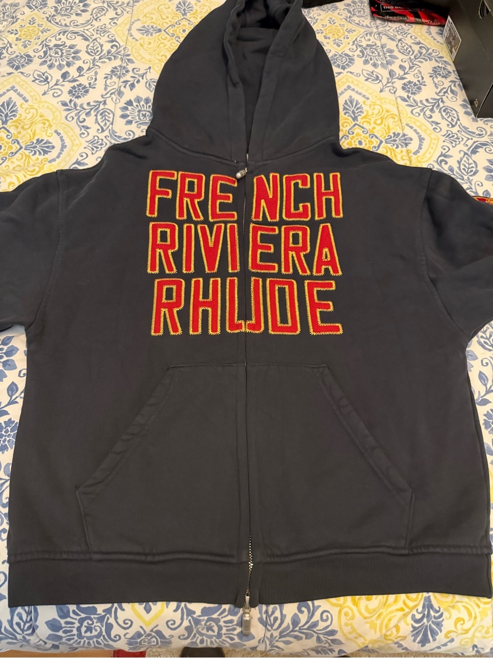 Rhude French Riviera Black Hooded Jacket with White Logo Label